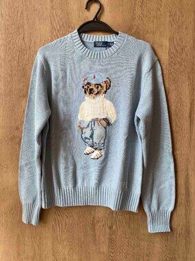 Polo Ralph Lauren Casual Polo Bear Light Blue Crewneck Knit Sweater